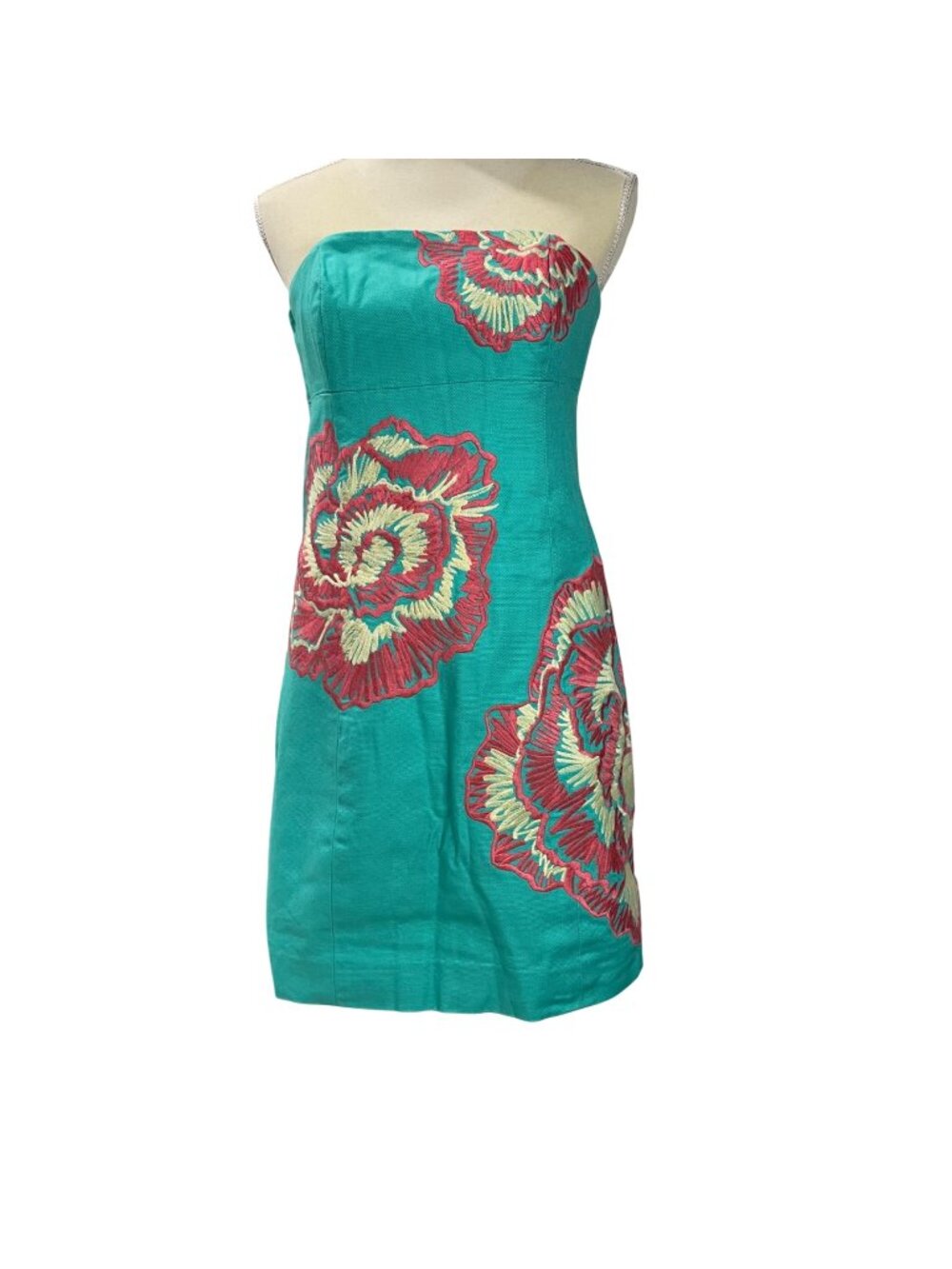 Lilly Pulitzer Strapless Sheath Dress Women's‎ Size 4 Embroidered Flowers Cotton - Picture 1 of 12